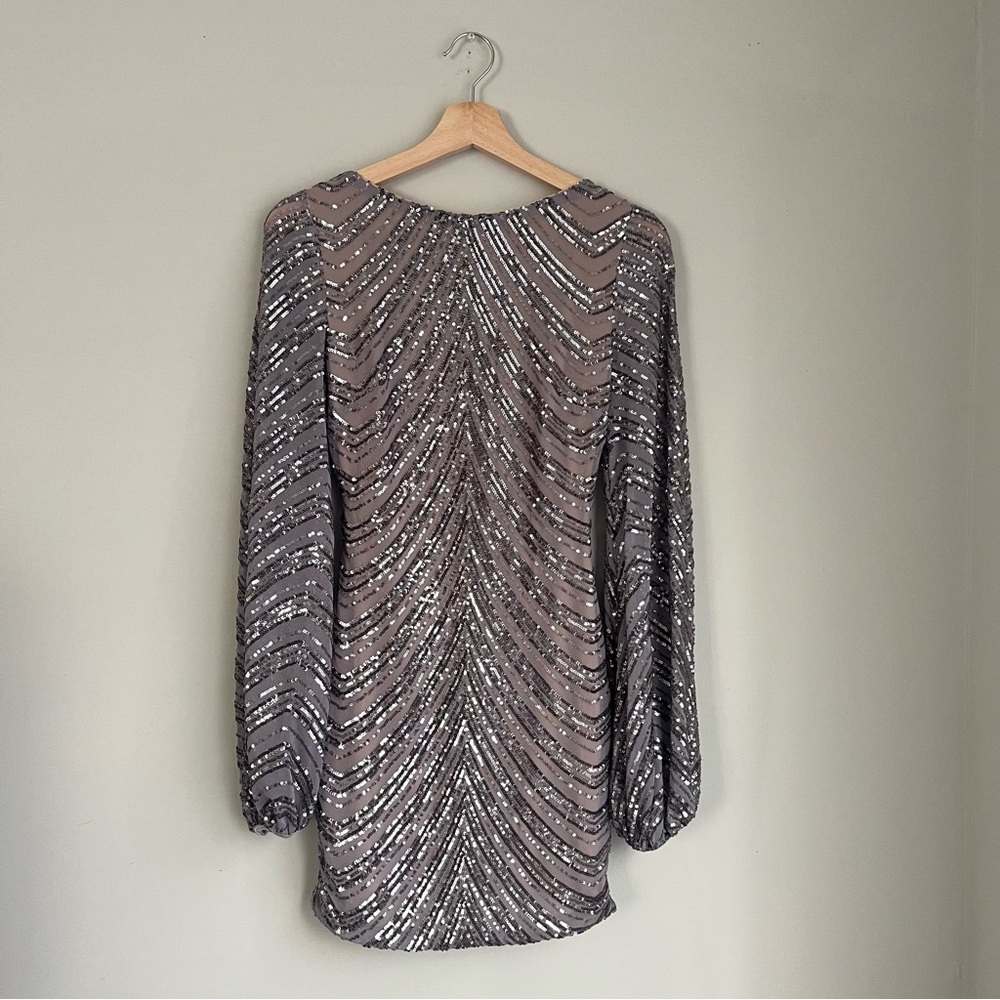 Fashion Nova Sequin Open Back Long Sleeve Mini Dress Size Small